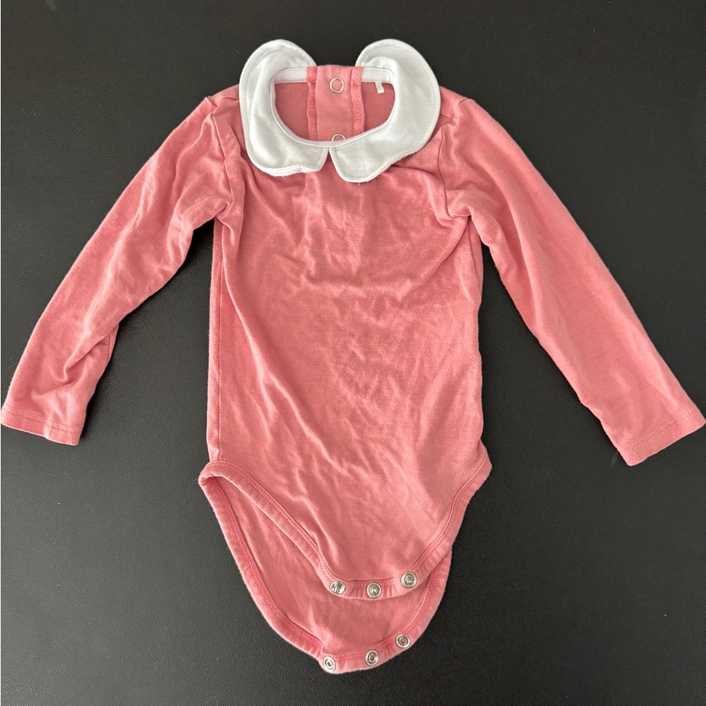 Posh Peanut Baby Girl Long Sleeve Bamboo Onesie with White Collar